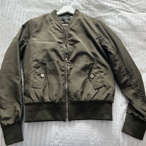 “Be Cool” Olive green bomber jacket, only worn a few times, super comfortable!